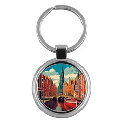 London England Bridge Europe Buildings Architecture Vintage Retro Town City Key Chain (round) by Maspions