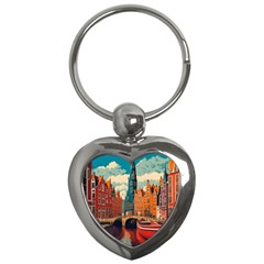 London England Bridge Europe Buildings Architecture Vintage Retro Town City Key Chain (heart) by Maspions