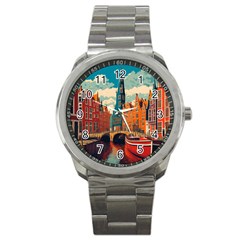 London England Bridge Europe Buildings Architecture Vintage Retro Town City Sport Metal Watch