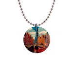 London England Bridge Europe Buildings Architecture Vintage Retro Town City 1  Button Necklace Front