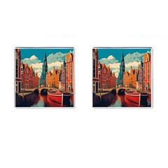 London England Bridge Europe Buildings Architecture Vintage Retro Town City Cufflinks (square) by Maspions