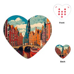 London England Bridge Europe Buildings Architecture Vintage Retro Town City Playing Cards Single Design (heart) by Maspions