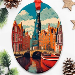 London England Bridge Europe Buildings Architecture Vintage Retro Town City Oval Ornament (two Sides)