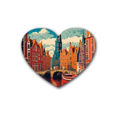 London England Bridge Europe Buildings Architecture Vintage Retro Town City Rubber Heart Coaster (4 Pack)