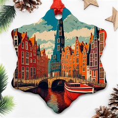 London England Bridge Europe Buildings Architecture Vintage Retro Town City Snowflake Ornament (two Sides)