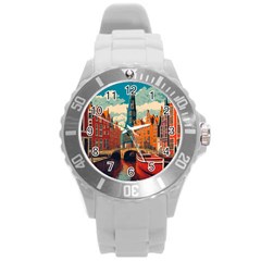 London England Bridge Europe Buildings Architecture Vintage Retro Town City Round Plastic Sport Watch (l)