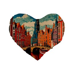 London England Bridge Europe Buildings Architecture Vintage Retro Town City Standard 16  Premium Heart Shape Cushions by Maspions