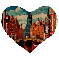 London England Bridge Europe Buildings Architecture Vintage Retro Town City Large 19  Premium Heart Shape Cushions