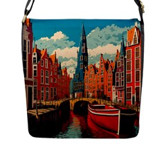 London England Bridge Europe Buildings Architecture Vintage Retro Town City Flap Closure Messenger Bag (l) by Maspions