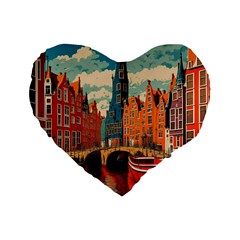 London England Bridge Europe Buildings Architecture Vintage Retro Town City Standard 16  Premium Flano Heart Shape Cushions