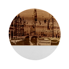 London England Bridge Europe Buildings Architecture Vintage Retro Town City Marble Wood Coaster (round) by Maspions