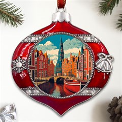 London England Bridge Europe Buildings Architecture Vintage Retro Town City Metal Snowflake And Bell Red Ornament by Maspions