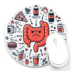 Health Gut Health Intestines Colon Body Liver Human Lung Junk Food Pizza Round Mousepad by Maspions