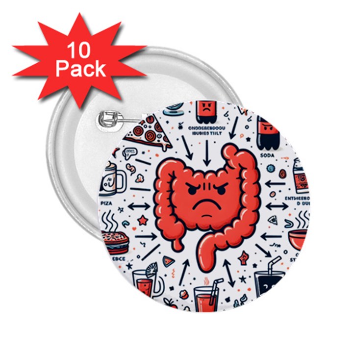 Health Gut Health Intestines Colon Body Liver Human Lung Junk Food Pizza 2.25  Buttons (10 pack) 