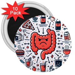 Health Gut Health Intestines Colon Body Liver Human Lung Junk Food Pizza 3  Magnets (10 Pack) 