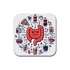 Health Gut Health Intestines Colon Body Liver Human Lung Junk Food Pizza Rubber Coaster (Square)