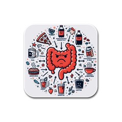 Health Gut Health Intestines Colon Body Liver Human Lung Junk Food Pizza Rubber Square Coaster (4 pack)