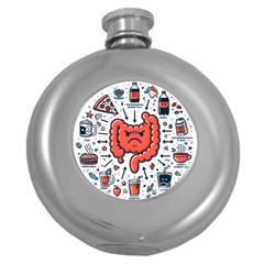 Health Gut Health Intestines Colon Body Liver Human Lung Junk Food Pizza Round Hip Flask (5 Oz)