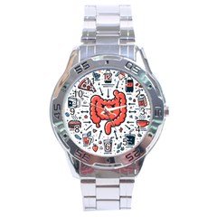 Health Gut Health Intestines Colon Body Liver Human Lung Junk Food Pizza Stainless Steel Analogue Watch by Maspions