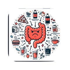 Health Gut Health Intestines Colon Body Liver Human Lung Junk Food Pizza Square Metal Box (black) by Maspions