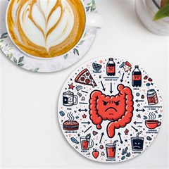 Health Gut Health Intestines Colon Body Liver Human Lung Junk Food Pizza Uv Print Round Tile Coaster