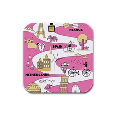 Roadmap Trip Europe Italy Spain France Netherlands Vine Cheese Map Landscape Travel World Journey Rubber Square Coaster (4 Pack) by Maspions