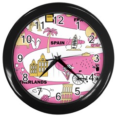 Roadmap Trip Europe Italy Spain France Netherlands Vine Cheese Map Landscape Travel World Journey Wall Clock (black) by Maspions