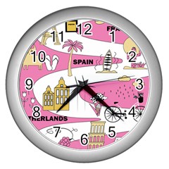 Roadmap Trip Europe Italy Spain France Netherlands Vine Cheese Map Landscape Travel World Journey Wall Clock (silver) by Maspions