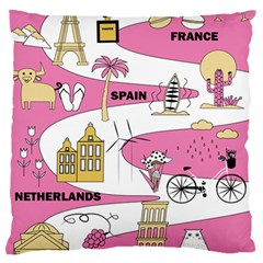 Roadmap Trip Europe Italy Spain France Netherlands Vine Cheese Map Landscape Travel World Journey Standard Premium Plush Fleece Cushion Case (two Sides) by Maspions