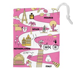 Roadmap Trip Europe Italy Spain France Netherlands Vine Cheese Map Landscape Travel World Journey Drawstring Pouch (5xl) by Maspions