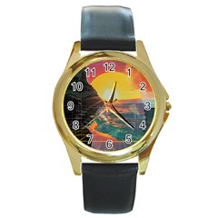 Pretty Art Nice Round Gold Metal Watch