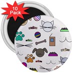 Cat Dog Pet Doodle Cartoon Sketch Cute Kitten Kitty Animal Drawing Pattern 3  Magnets (10 pack)  Front