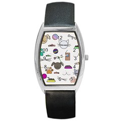 Cat Dog Pet Doodle Cartoon Sketch Cute Kitten Kitty Animal Drawing Pattern Barrel Style Metal Watch by Bedest