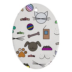 Cat Dog Pet Doodle Cartoon Sketch Cute Kitten Kitty Animal Drawing Pattern Oval Ornament (two Sides) by Bedest