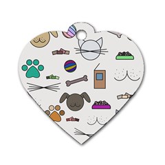 Cat Dog Pet Doodle Cartoon Sketch Cute Kitten Kitty Animal Drawing Pattern Dog Tag Heart (one Side) by Bedest