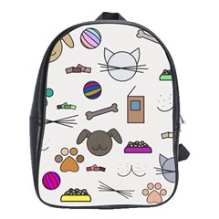 Cat Dog Pet Doodle Cartoon Sketch Cute Kitten Kitty Animal Drawing Pattern School Bag (large) by Bedest