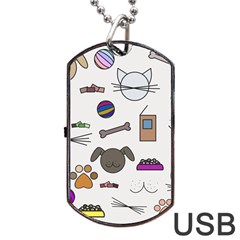 Cat Dog Pet Doodle Cartoon Sketch Cute Kitten Kitty Animal Drawing Pattern Dog Tag Usb Flash (two Sides) by Bedest