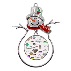 Cat Dog Pet Doodle Cartoon Sketch Cute Kitten Kitty Animal Drawing Pattern Metal Snowman Ornament by Bedest