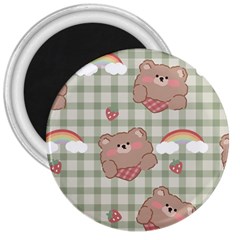 Bear Cartoon Pattern Strawberry Rainbow Nature Animal Cute Design 3  Magnets by Bedest