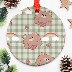 Bear Cartoon Pattern Strawberry Rainbow Nature Animal Cute Design Ornament (round) by Bedest