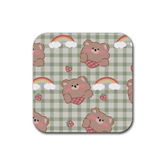 Bear Cartoon Pattern Strawberry Rainbow Nature Animal Cute Design Rubber Coaster (square) by Bedest