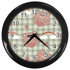 Bear Cartoon Pattern Strawberry Rainbow Nature Animal Cute Design Wall Clock (black) by Bedest