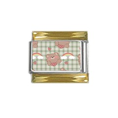 Bear Cartoon Pattern Strawberry Rainbow Nature Animal Cute Design Gold Trim Italian Charm (9mm) by Bedest