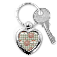 Bear Cartoon Pattern Strawberry Rainbow Nature Animal Cute Design Key Chain (heart) by Bedest