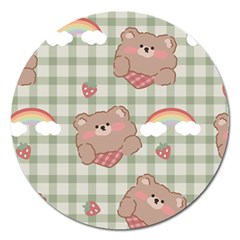 Bear Cartoon Pattern Strawberry Rainbow Nature Animal Cute Design Magnet 5  (round) by Bedest