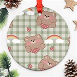 Bear Cartoon Pattern Strawberry Rainbow Nature Animal Cute Design Round Ornament (Two Sides) Back