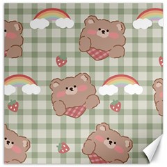 Bear Cartoon Pattern Strawberry Rainbow Nature Animal Cute Design Canvas 12  X 12  by Bedest