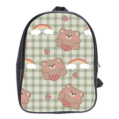 Bear Cartoon Pattern Strawberry Rainbow Nature Animal Cute Design School Bag (large) by Bedest