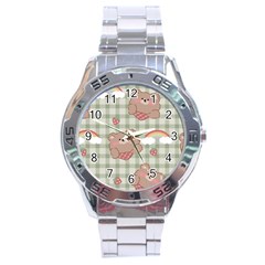 Bear Cartoon Pattern Strawberry Rainbow Nature Animal Cute Design Stainless Steel Analogue Watch by Bedest