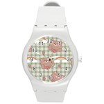 Bear Cartoon Pattern Strawberry Rainbow Nature Animal Cute Design Round Plastic Sport Watch (M) Front